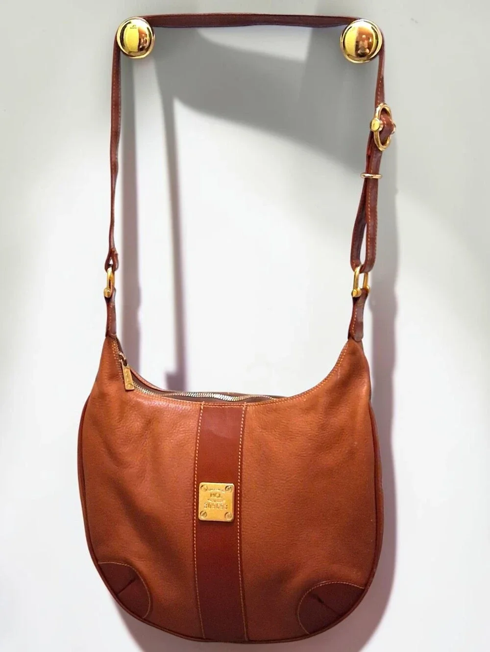 Vintage HCL Handmade Classic Brown & Tan Leather Hobo Bag - Made In Germany